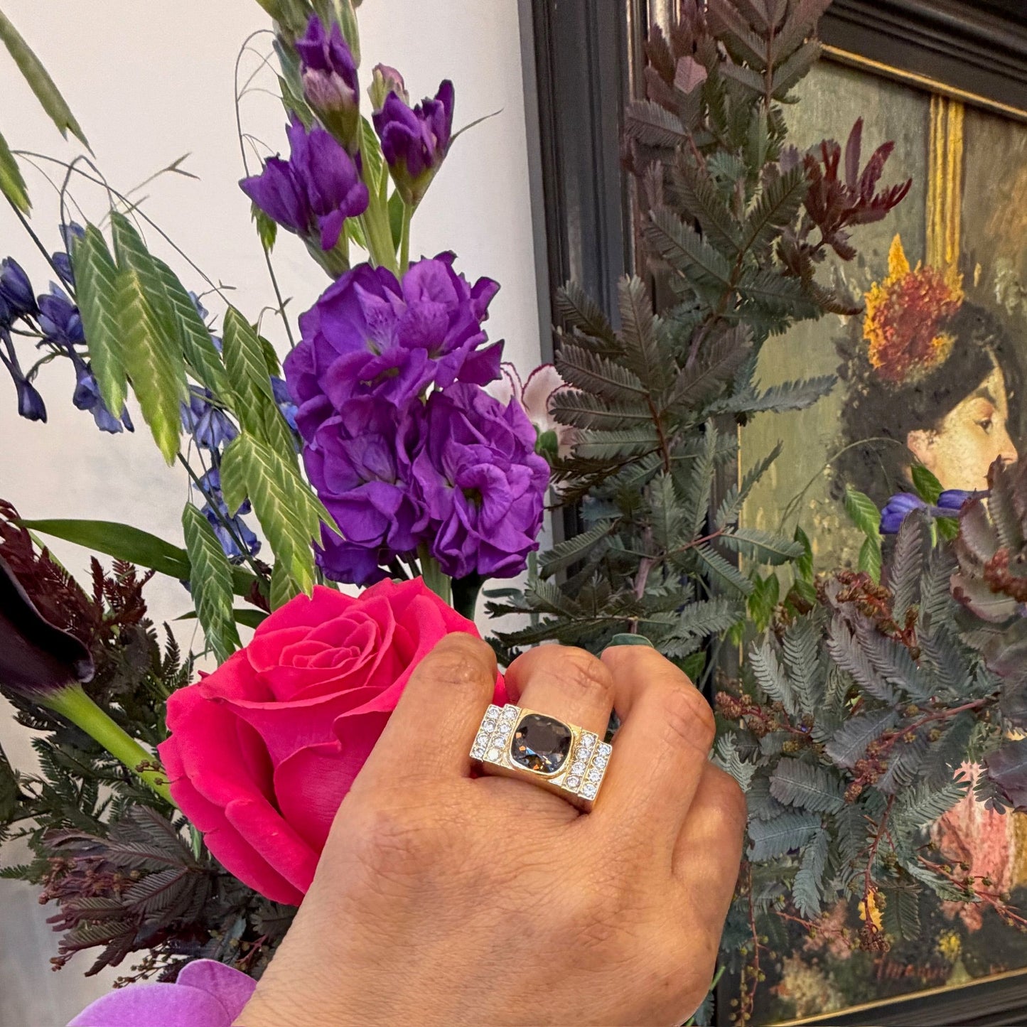 18 Carat Yellow Gold Smokey Quartz and Diamond Tank Style Ring, 5.00 Carats