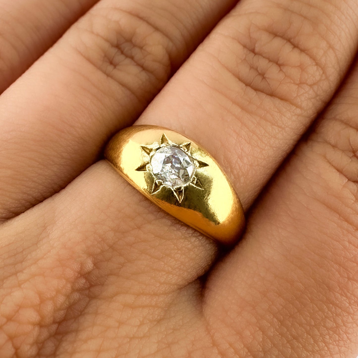 Victorian Antique Single Stone 0.40ct Old Cut Diamond Solitaire Gypsy Ring