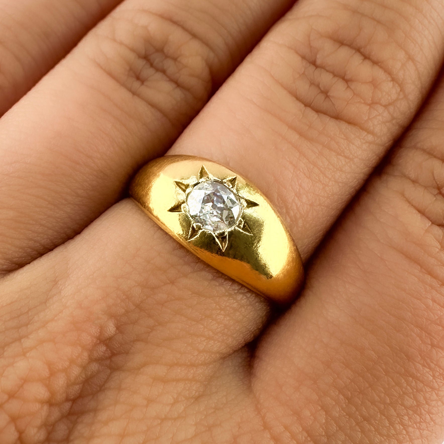 Victorian Antique Single Stone 0.40ct Old Cut Diamond Solitaire Gypsy Ring