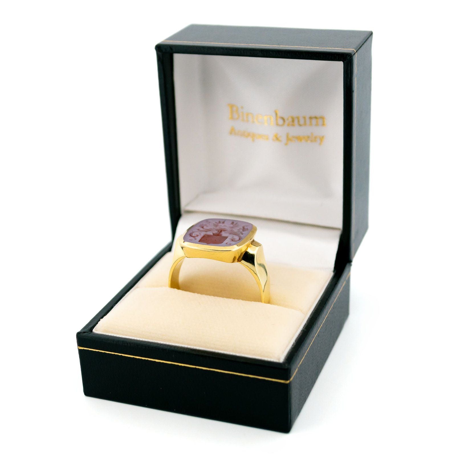 Vintage Carnelian Armorial Intaglio Signet Ring