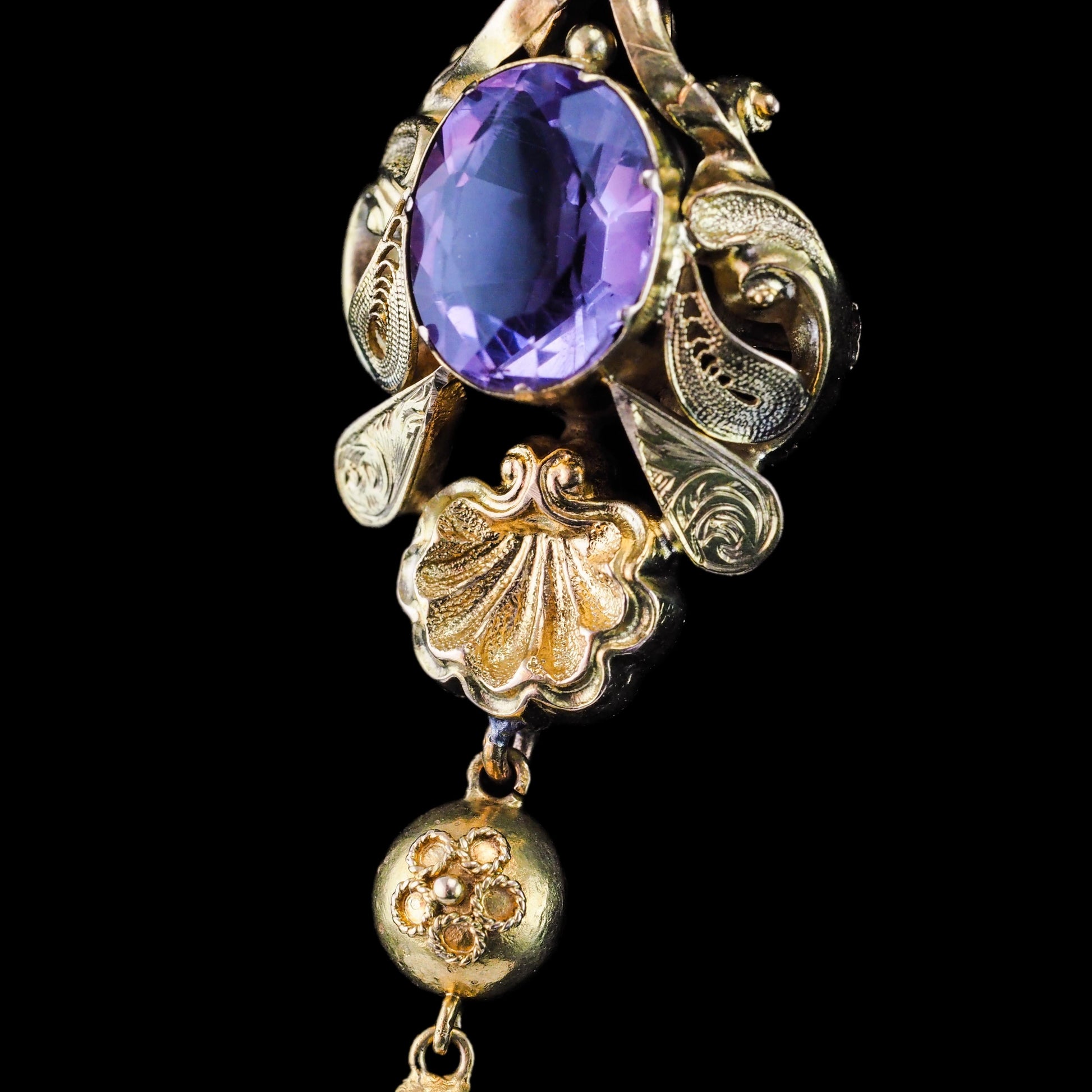 Antique Victorian Amethyst Pendant Necklace 14K Gold - 19th c.