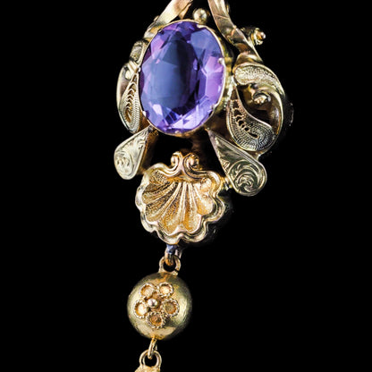 Antique Victorian Amethyst Pendant Necklace 14K Gold - 19th c.
