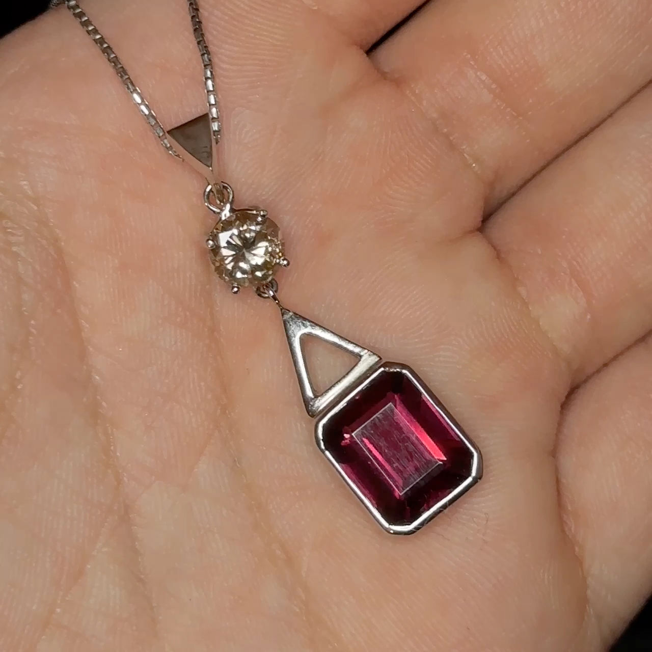 Deep Pink Tourmaline Diamond Drop Pendant