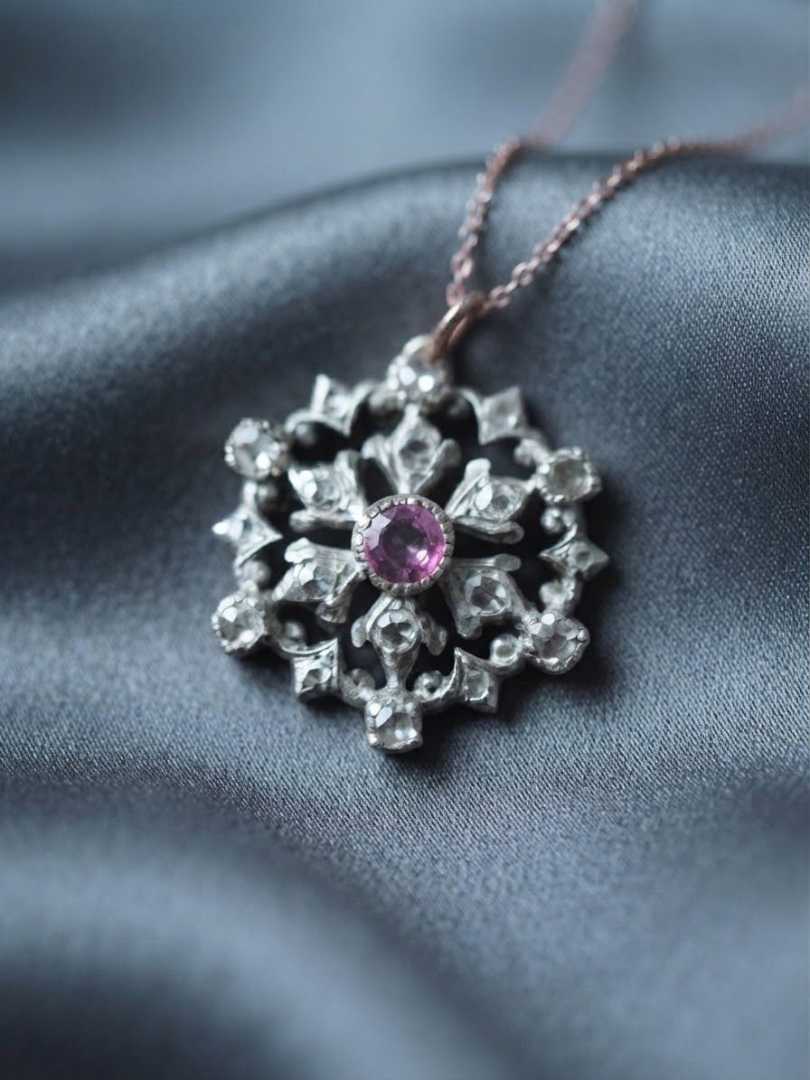 Victorian Natural Ruby Rose Cut Diamond Beautiful Flower Pendant