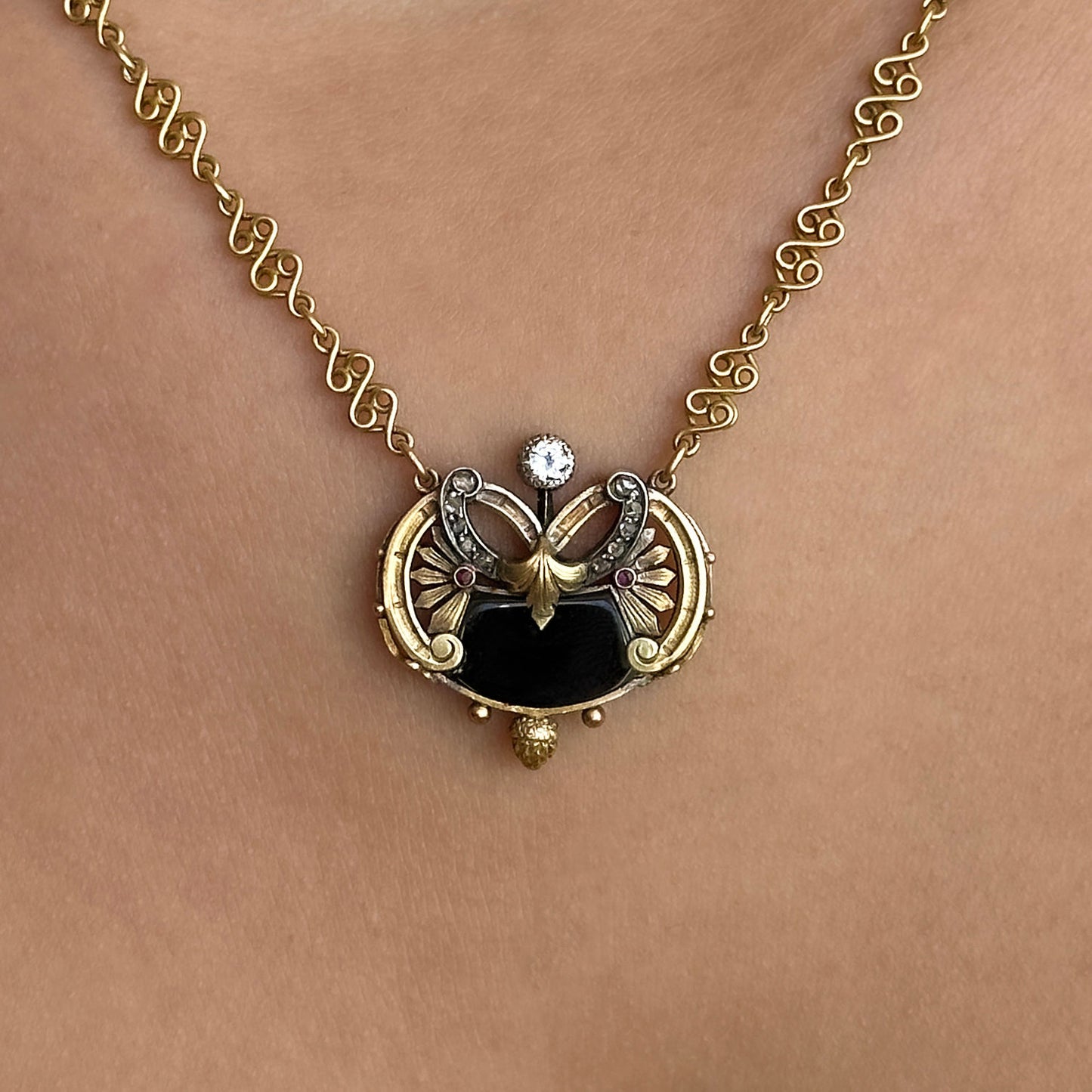 French Art Nouveau Multi-Gem Necklace