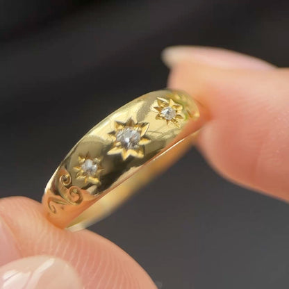 Victorian 3 Stone Diamond Gypsy Ring With Scroll Detailing
