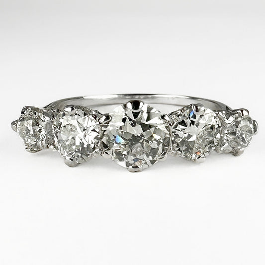 Edwardian Antique 2ct Five Stone Diamond Ring in Platinum