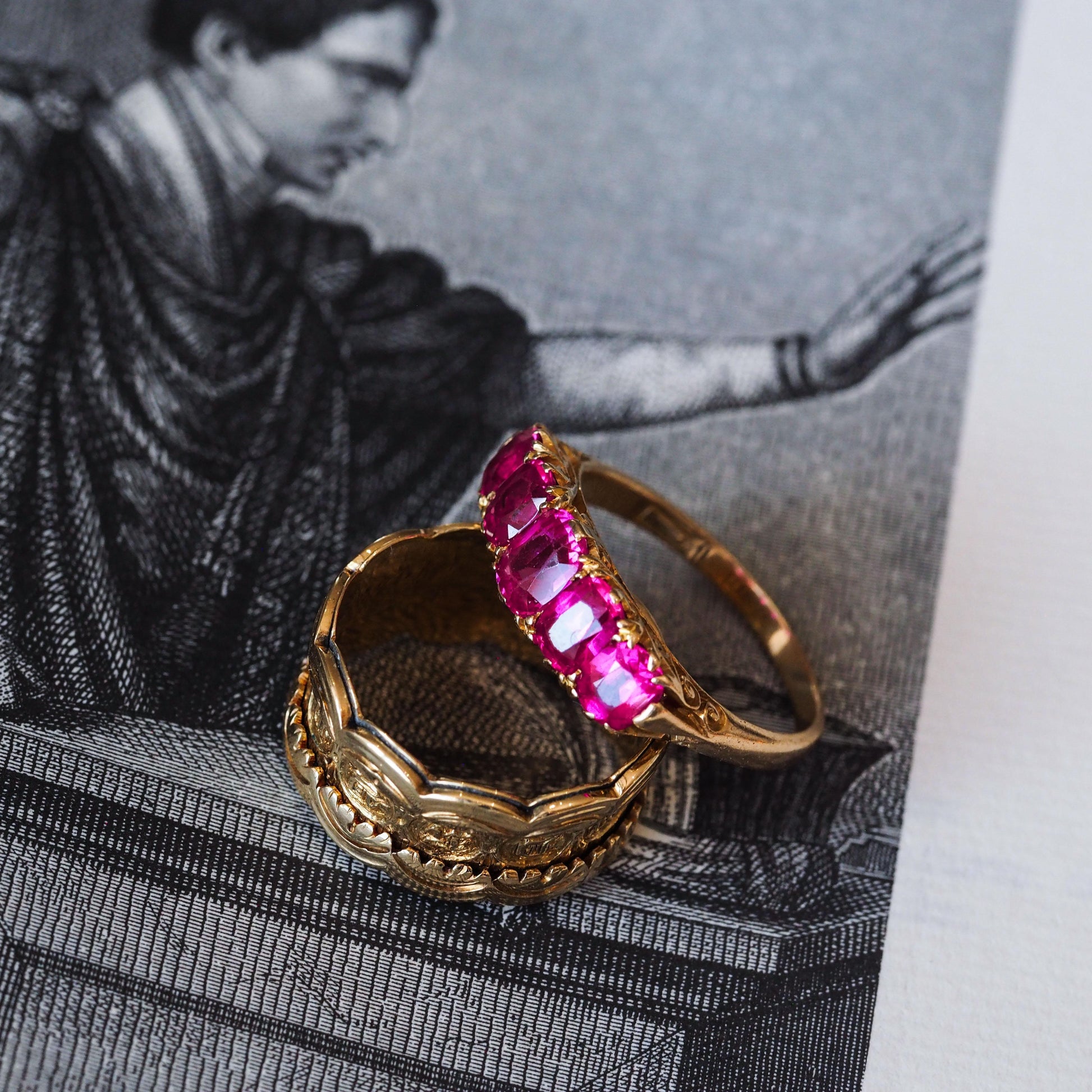 Antique Victorian Ruby Ring 5 Stone Design 18 Carat Gold