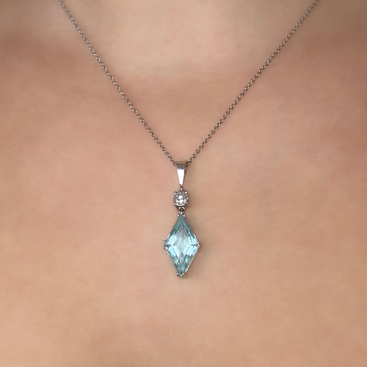 Aquamarine and Diamond Drop Pendant