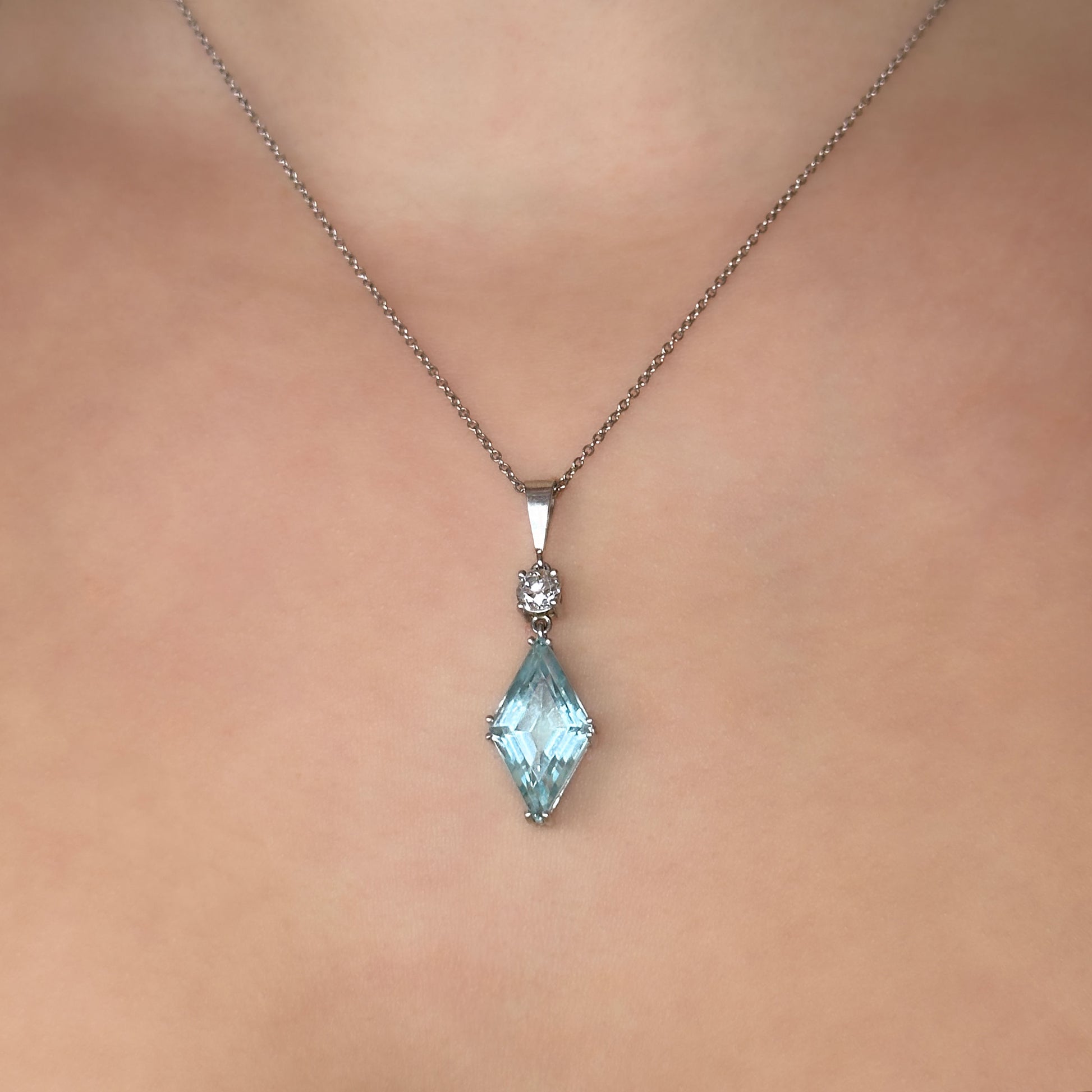 Aquamarine and Diamond Drop Pendant