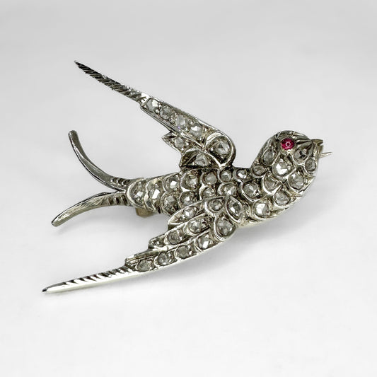 Antique Diamond Swallow Brooch