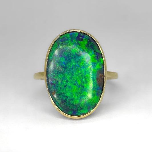 Antique Oval Cabochon Black Opal Ring