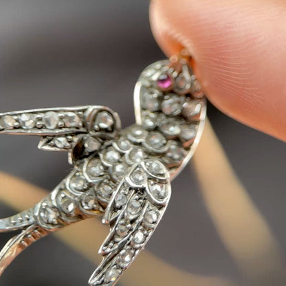 Victorian Antique Diamond Set Swallow Pendant Necklace