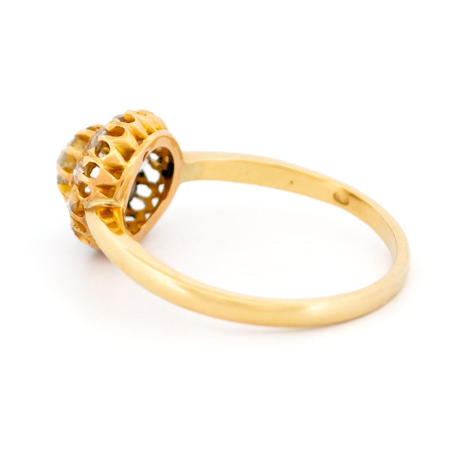 Victorian Antique Old Mine Cut Diamond Cluster Engagement Ring in Yellow Gold