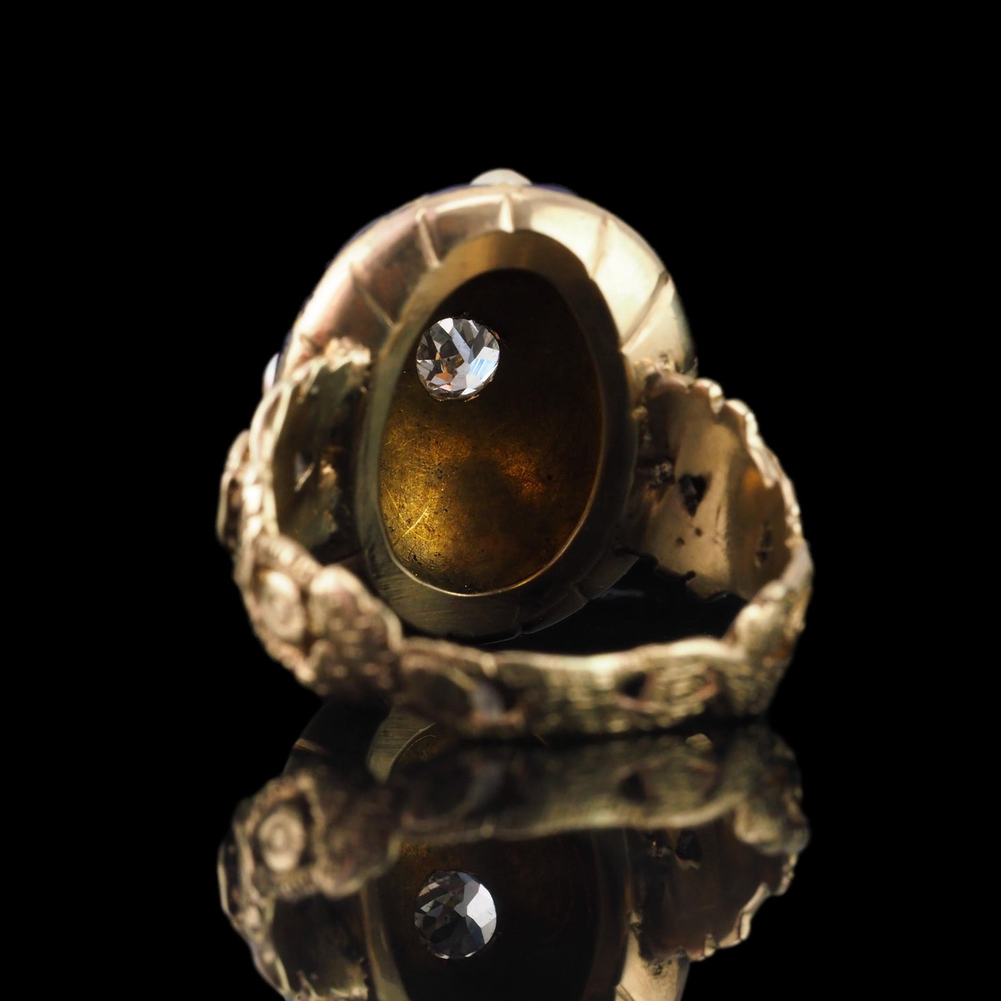 Victorian Antique Blue Enamel Diamond and Pearl Ring