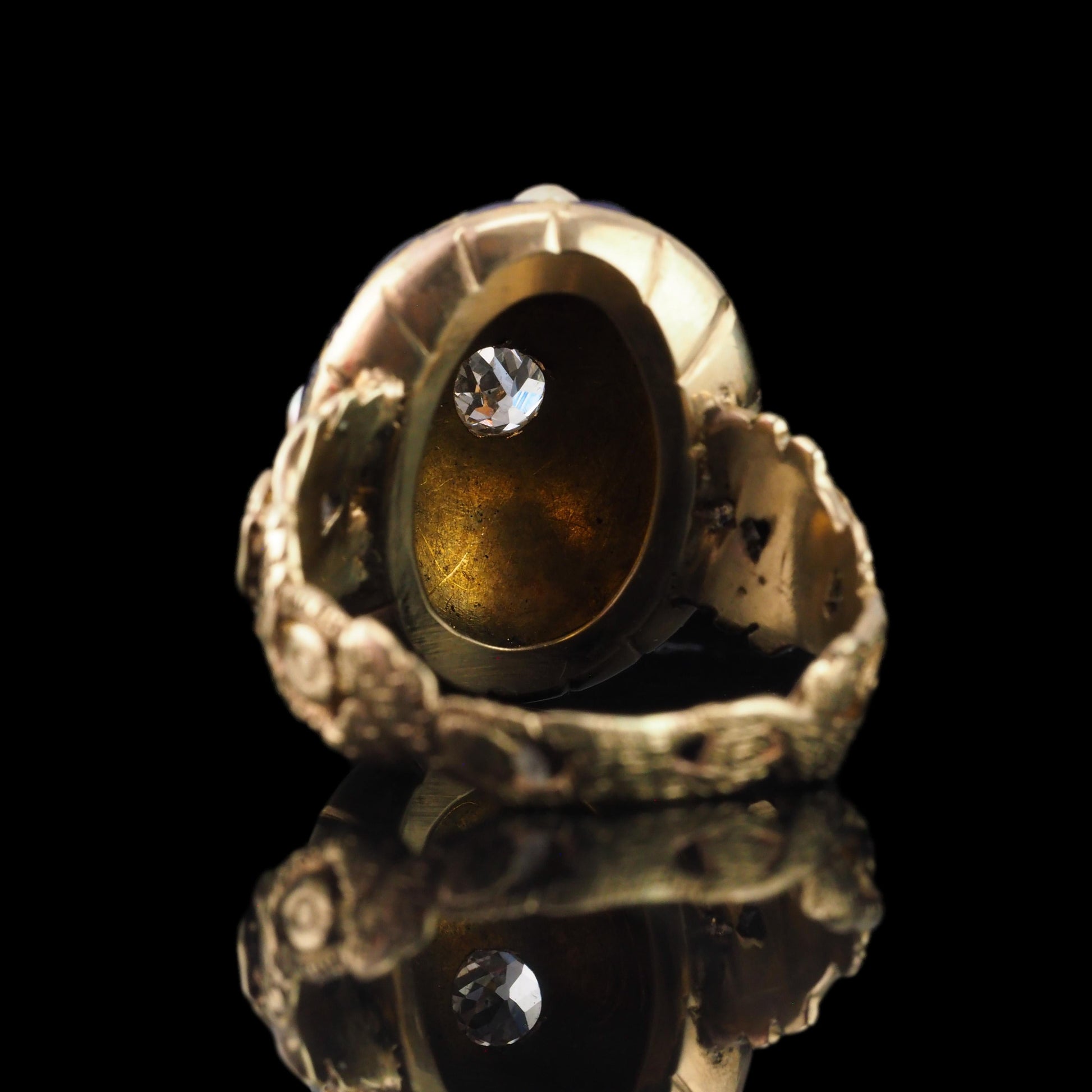 Victorian Antique Blue Enamel Diamond and Pearl Ring