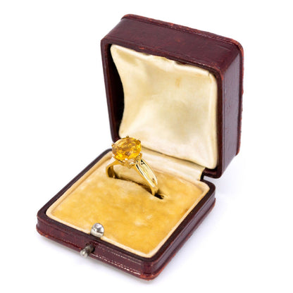 Vintage 9 Carat Yellow Gold Citrine Solitaire Ring, 2.50 Carats