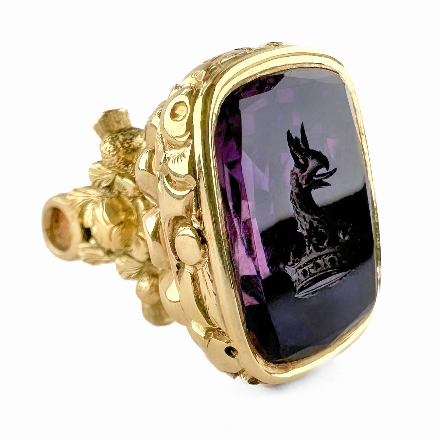 Victorian Amethyst Griffin Intaglio 15ct Gold Crown Heraldic Seal