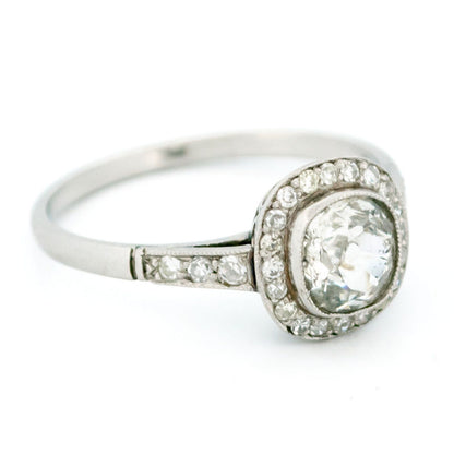 Cushion-Cut Diamond and Platinum Halo Target Cluster Ring, 0.91 Carat Centre