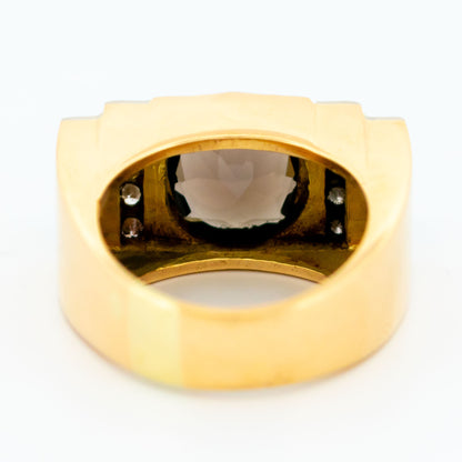 18 Carat Yellow Gold Smokey Quartz and Diamond Tank Style Ring, 5.00 Carats