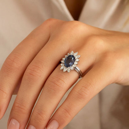 Certified Natural No Heat 2.5ct Ceylon Sapphire and Diamond Cluster Ring in Platinum