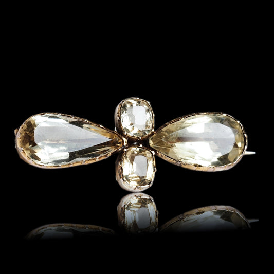 Antique Citrine Quatrefoil Brooch, 19th Century