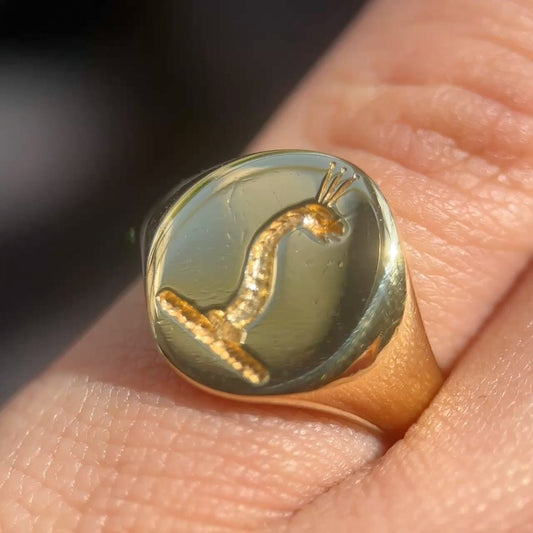 Vintage Sea Serpent Intaglio 18ct Yellow Gold Signet Ring