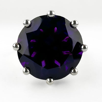 Large Vintage Amethyst Solitaire Cocktail Ring with Diamond Shoulders