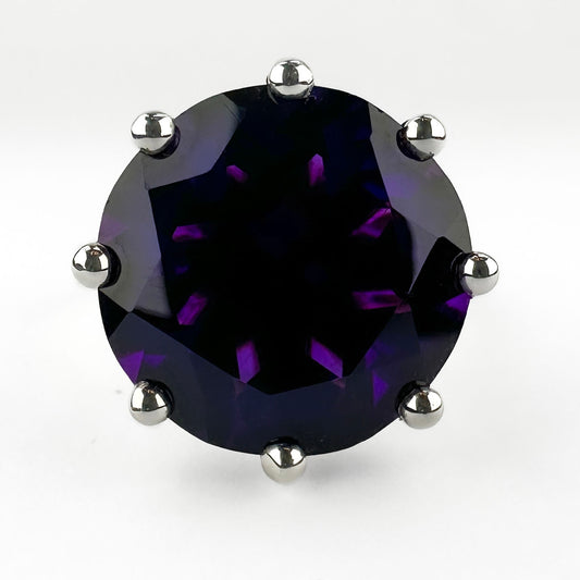 Large Vintage Amethyst Solitaire Cocktail Ring with Diamond Shoulders
