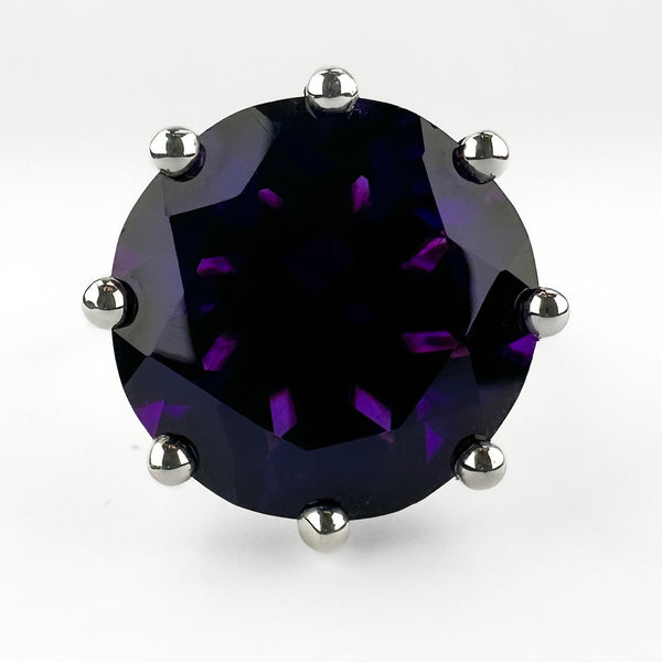 Large Vintage Amethyst Solitaire Cocktail Ring with Diamond Shoulders