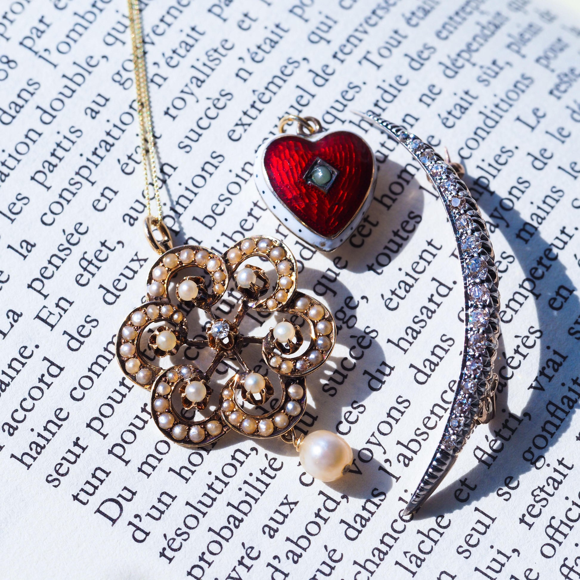 Antique Victorian Diamond & Pearl Pendant Necklace 14K Gold - c.1900