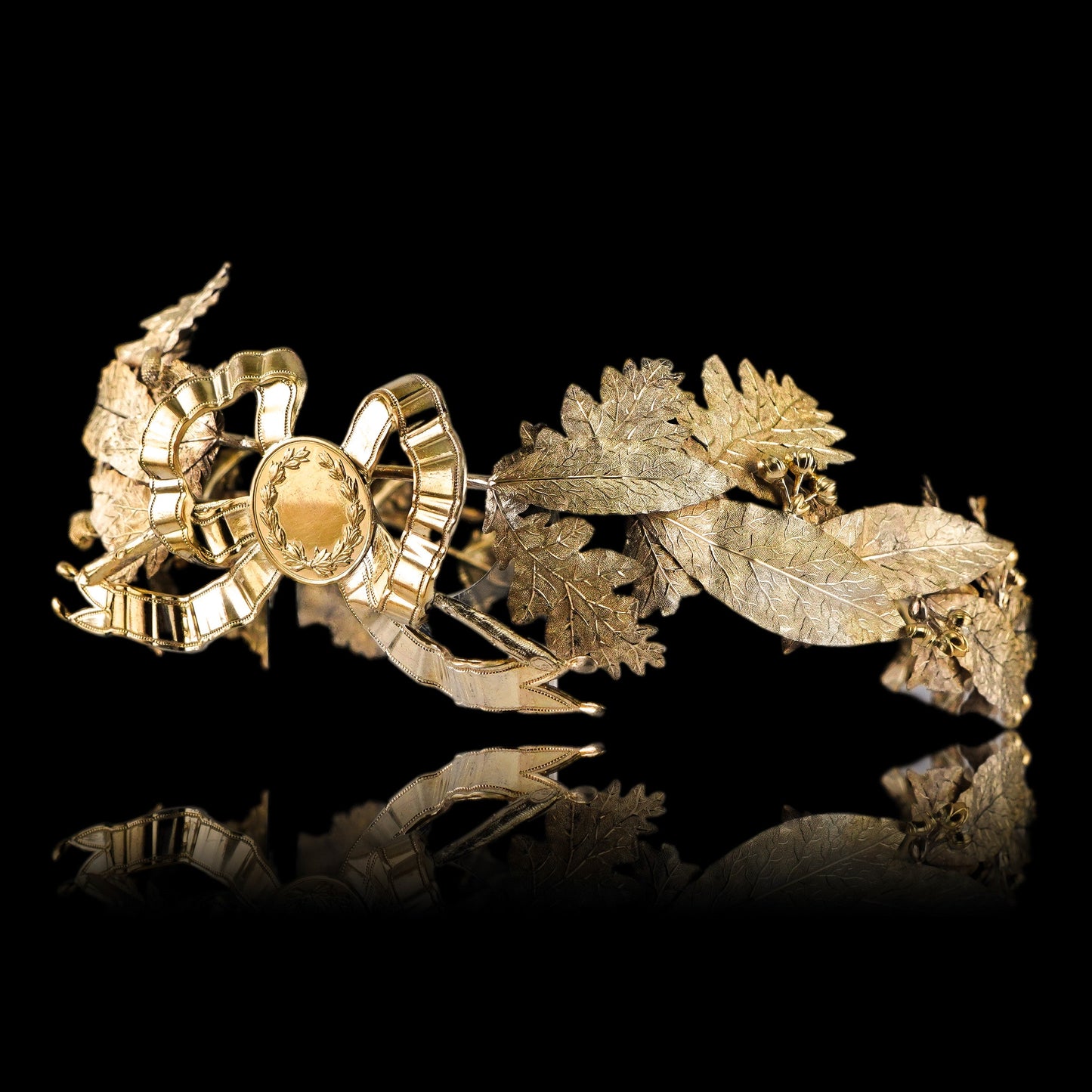 Antique French Silver Crown Wreath Fascinator With Laurel/Acorn Leaves