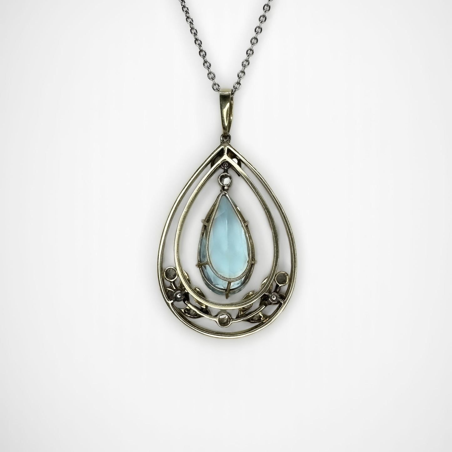 Pear Drop Aquamarine Diamond Pendant