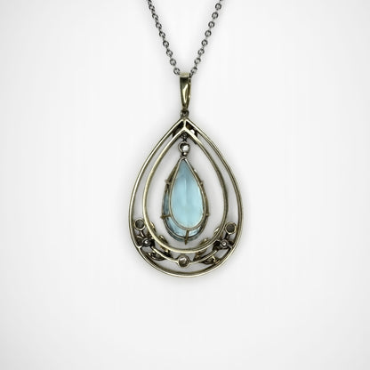 Pear Drop Aquamarine Diamond Pendant
