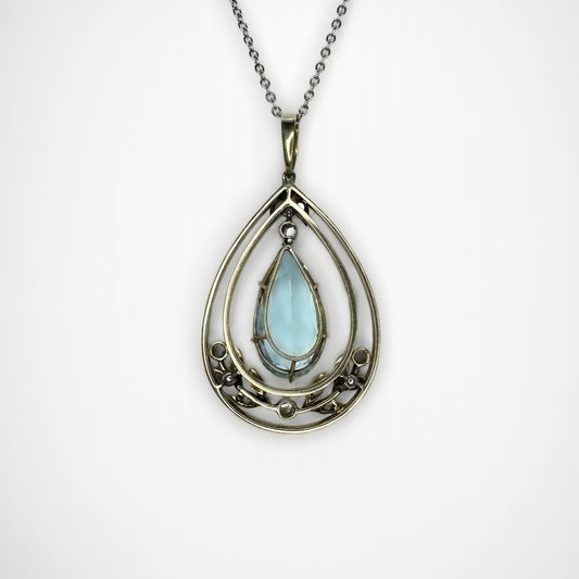 Pear Drop Aquamarine Diamond Pendant