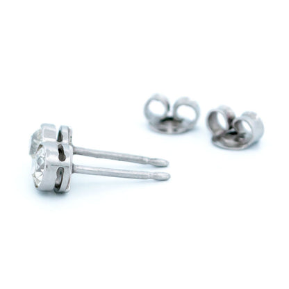 Antique Vintage 1.10ct Old Mine Cut Diamond Solitaire Stud Earrings in Platinum