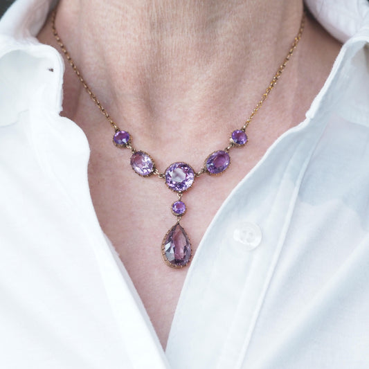 Antique Amethyst Riviere Necklace with Drop Design