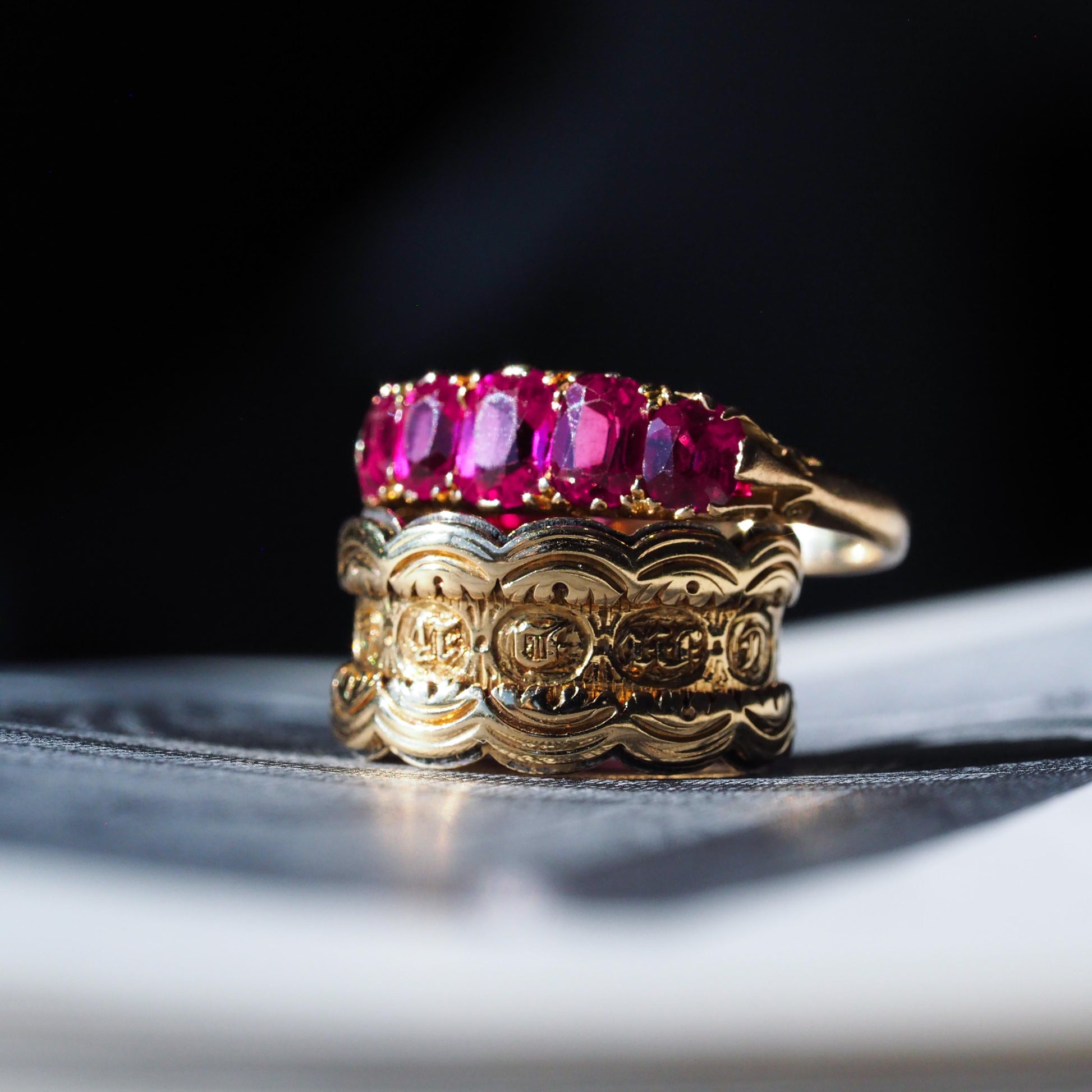 Antique Victorian Ruby Ring 5 Stone Design 18 Carat Gold