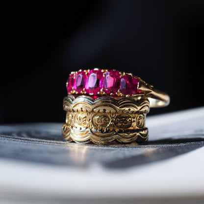 Antique Victorian Ruby Ring 5 Stone Design 18 Carat Gold