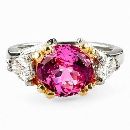 Vintage 2.5ct Pink Sapphire and Diamond Three Stone Engagement Ring
