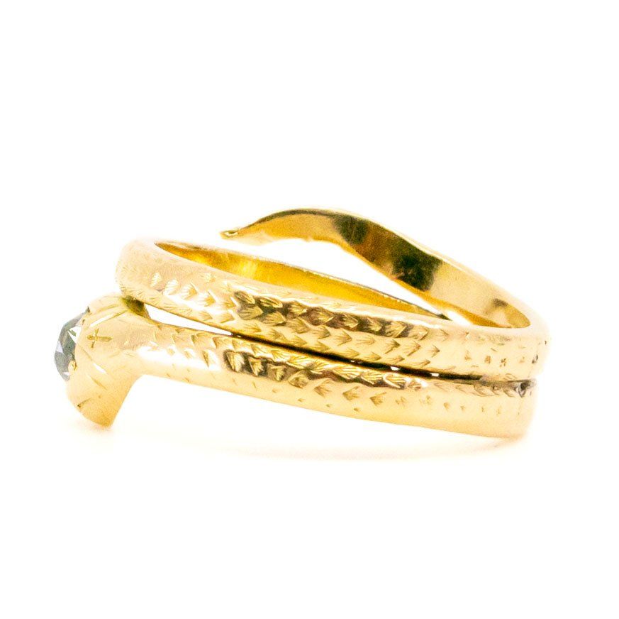 Antique Old Mine Cut Diamond Set Gold Snake Ring