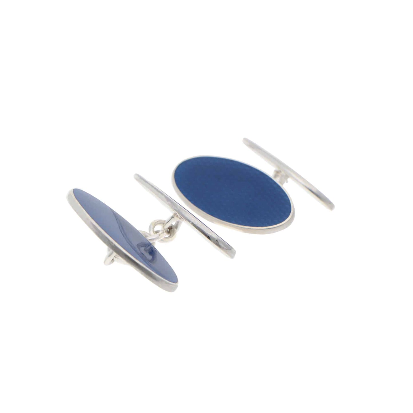 Contemporary Navy Blue Enamel Elongated Oval Chain Cufflinks