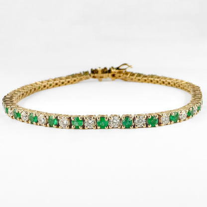 Vintage Italian Emerald and Vintage Diamond Tennis Bracelet