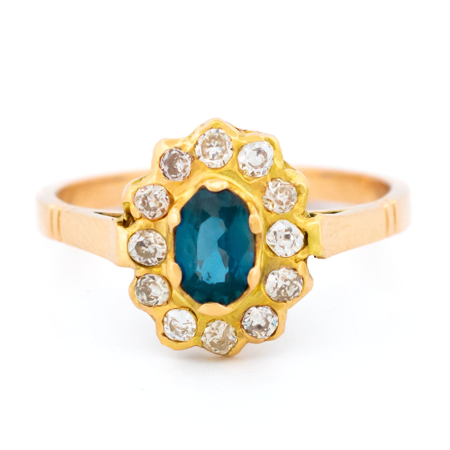 14 Carat Gold Oval Sapphire and Diamond Oval Cluster Ring, 0.53 Carat