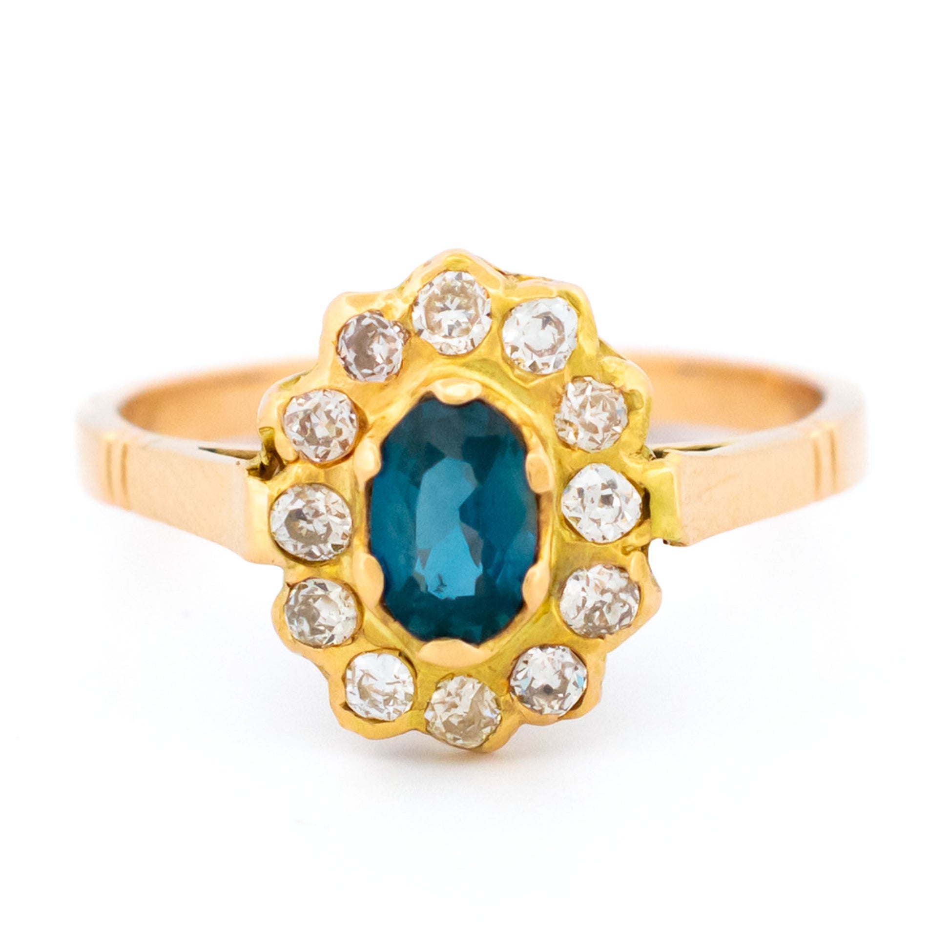 14 Carat Gold Oval Sapphire and Diamond Oval Cluster Ring, 0.53 Carat