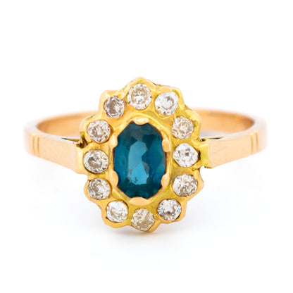 14 Carat Gold Oval Sapphire and Diamond Oval Cluster Ring, 0.53 Carat