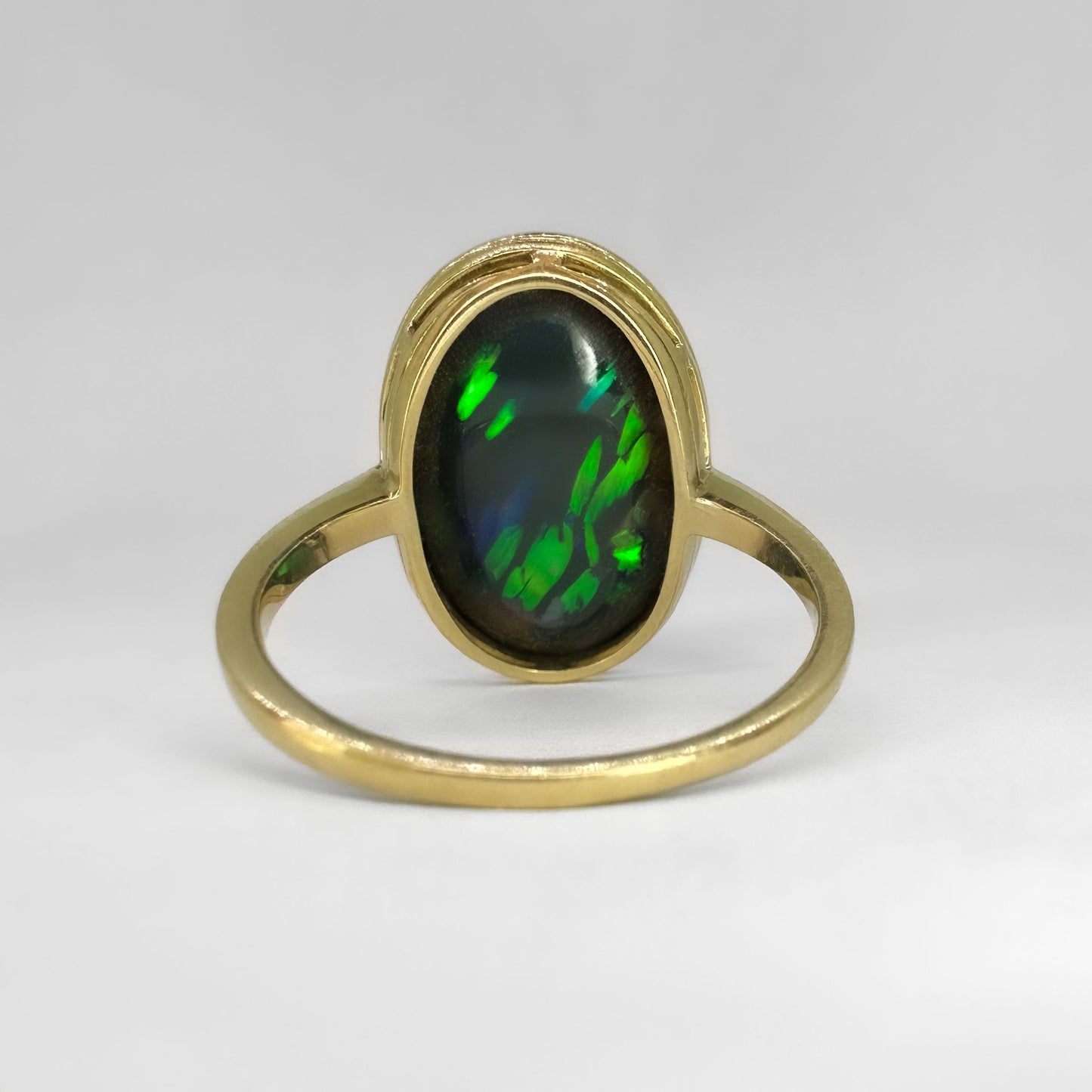 Antique Oval Cabochon Black Opal Ring