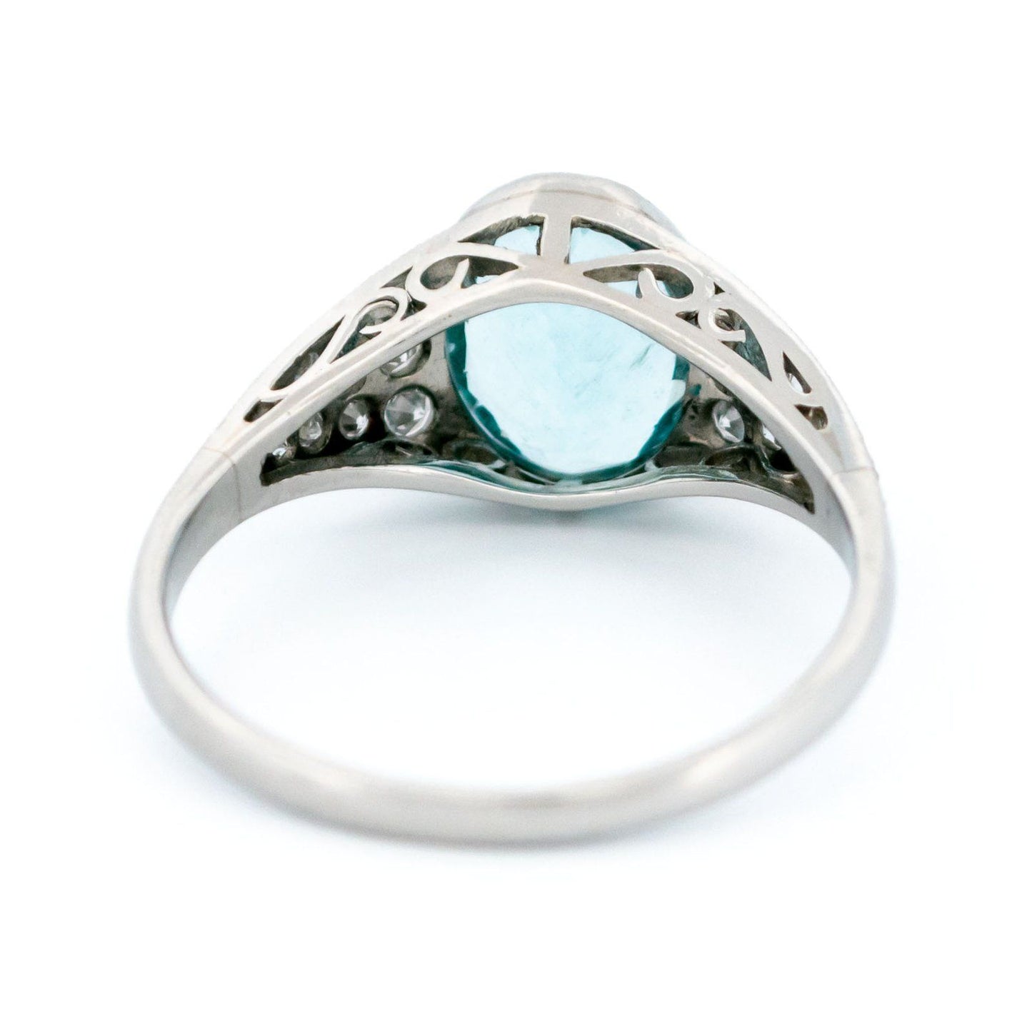 Art Deco Style Aquamarine, Diamond and Platinum Ring, 1.71 Carats