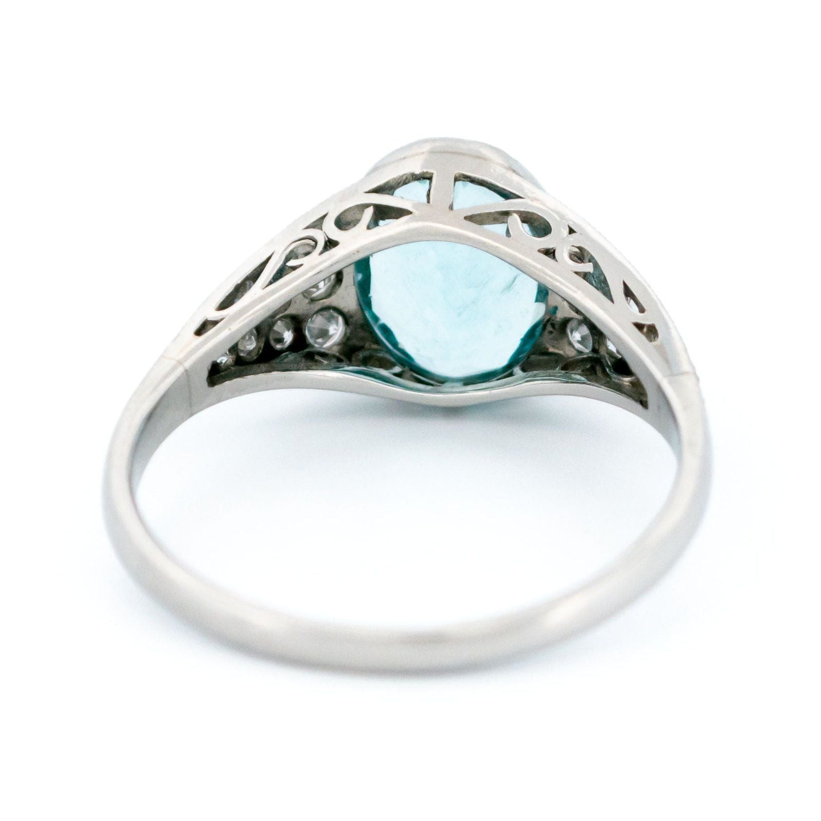 Art Deco Style Aquamarine, Diamond and Platinum Ring, 1.71 Carats
