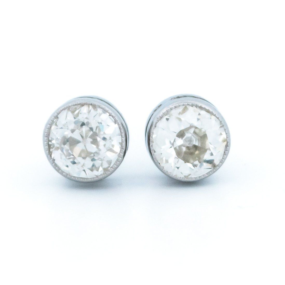 Antique Vintage 1.10ct Old Mine Cut Diamond Solitaire Stud Earrings in Platinum